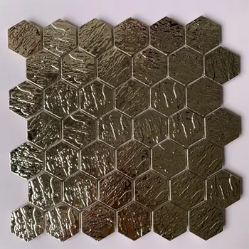 Деревенская серебряная шестигранная металлическая мозаичная плитка из нержавеющей стали для украшения гостиной KTV