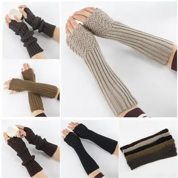 2019 новые осенне-зимние вязаные рукавицы на полпальца, шерстяные перчатки, плиссированные теплые мужские и женские комплекты нарукавников