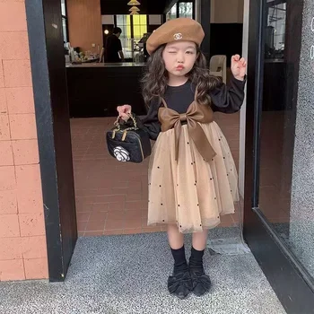 Корейская детская одежда, платья для девочек, Осенне-зимнее новое Детское модное платье принцессы с длинными рукавами