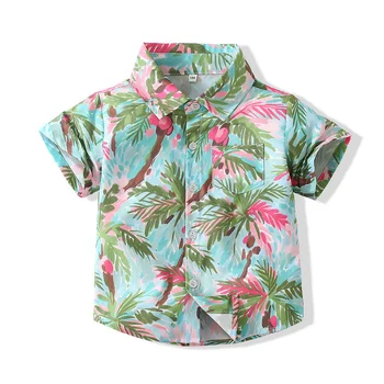 Гавайская рубашка для маленьких мальчиков; детские пляжные летние футболки с короткими рукавами и принтом; Топы; рубашка с лацканами; Детские футболки для отдыха на море; Одежда