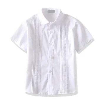 Модная белая блузка для девочек, хлопковые летние рубашки с короткими рукавами, школьная форма для подростков, отложной воротник, детская одежда для девочек 4, 8, 16 лет
