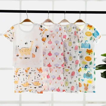 Детский комплект Дышащей домашней одежды Пижамы для мальчиков Cartton Kids, Быстросохнущая пижама с кондиционером для девочек с коротким рукавом
