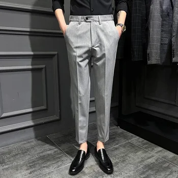 Мужские брюки в деловом стиле, Однотонный Высококачественный офисный повседневный костюм, брюки длиной до щиколоток, уличные брюки