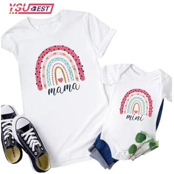 Одинаковые футболки для семьи Pink Rainbow Mama и Mini, Летние Футболки с короткими рукавами в семейном стиле, Модная одежда для мамы и Дочки