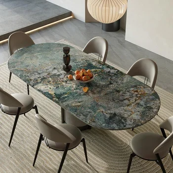 Простой кухонный стол с зеленым глянцевым лаком для выпечки, Прочный каркас из углеродистой стали И прямоугольный обеденный стол из массива дерева