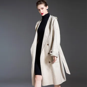 Женское зимнее длинное шерстяное пальто с капюшоном, кашемировая куртка высшего качества, модная роскошная женская верхняя одежда, новинка S8739