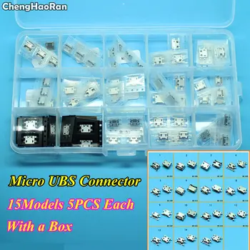 ChengHaoRan 15 моделей 75шт Micro USB 5P, 5-контактный разъем Micro USB, 7-контактный разъем Micro USB Хвостовой порт зарядки розетка питания