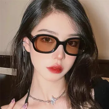 Ретро Коричневые солнцезащитные очки Женская корейская версия очков Солнцезащитный крем для уличной съемки с защитой от ультрафиолета Солнцезащитные очки в овальной узкой оправе