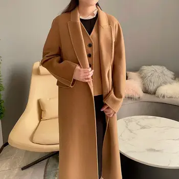 JANEFUR 2023 Кашемировое пальто, женский костюм-двойка длиной выше колена, элегантное шикарное женское зимнее шерстяное пальто