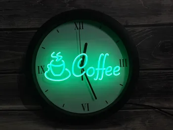 0b433 Приложение Coffee Cup Shop Cappuccino Cafe Rgb 5050 Светодиодные неоновые световые вывески Настенные часы