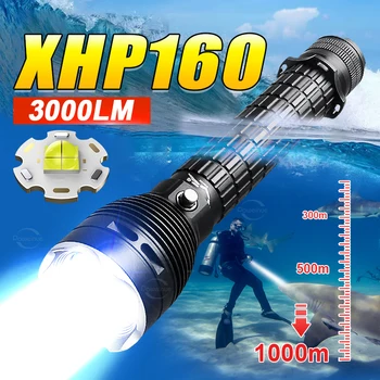 Профессиональный фонарик для дайвинга 3000LM XHP160 IP8 Водонепроницаемый Светодиодный фонарик Белого света под водой 1000 м Фонарик Подводный фонарь