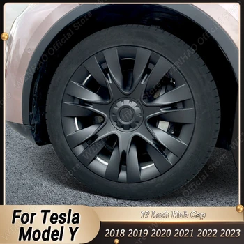 4ШТ Колпачок ступицы, сменный колпачок колеса, 19-дюймовый автомобильный колпачок с полным покрытием, Аксессуары для Tesla Model Y 2018-2023
