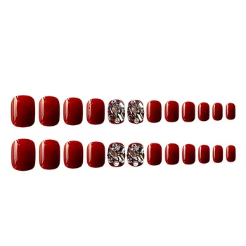 Аксессуары для ногтей 24ШТ Короткие накладки на ногти Милый дизайн красного цвета Накладные ногти Полное покрытие ногтей