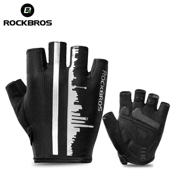 Велосипедные перчатки ROCKBROS с полупальцами, нескользящие дышащие велосипедные перчатки, Мужские Женские велосипедные перчатки с защитой от пота, Светоотражающие перчатки