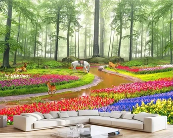 бейбехан Пользовательские обои фотообои фрески красивая HD фантазия лес цветок море 3D пейзаж фон настенная живопись