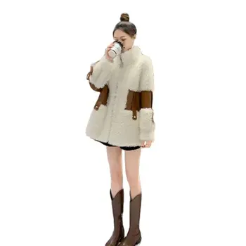 Новая зимняя утепленная теплая белая шерстяная женская куртка Sense Design, пальто средней длины с меховой отделкой, женское пальто