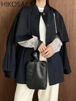 Весенне-осенние куртки в Японском стиле, женские модные повседневные комплекты из двух предметов, Короткое пальто с длинным рукавом + однобортный жилет с воротником-стойкой