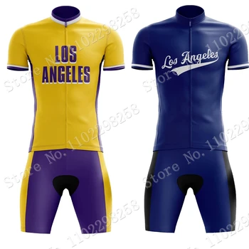 2023 Велосипедная Майка Лос-Анджелес Комплект Золотисто-Фиолетовой одежды Летние Рубашки для шоссейных велосипедов Костюм Велосипедный Нагрудник Шорты MTB Ropa Maillot