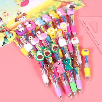 5шт Мультяшная шариковая ручка Kawaii Unicorn Dinosaur, 4 цветная шариковая ручка, Милые детские канцелярские принадлежности, школьные принадлежности 0,5 мм
