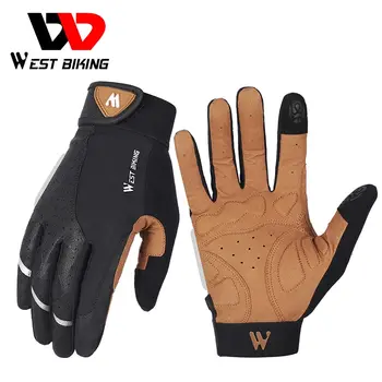 Велосипедные перчатки WEST BIKING, Зимние Велосипедные перчатки MTB с полным пальцем, Спортивные Перчатки для мужчин, Женщин, Весна-Осень, Спортивные Мотоциклетные перчатки для спортзала