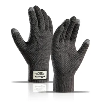 Зимние вязаные перчатки с полными пальцами, мужские, женские, для бега, вождения, велоспорта, с сенсорным экраном, однотонные, толстые, высококачественные, мягкие