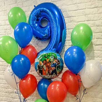 16шт Синих воздушных шаров с цифрами на тему Супергероя, украшение для вечеринки по случаю Дня рождения мальчика, Набор воздушных шаров 