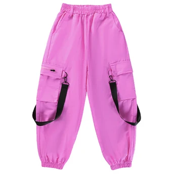 Детская одежда для танцев в стиле хип-хоп для девочек, розовые джазовые брюки-карго с большими карманами, одежда для уличных танцев, сценические костюмы, повседневная спортивная одежда, новинка 2023 года
