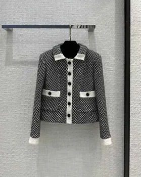 Новый лацкан в тон короткому маленькому пальто, воротник-стойка, рукава в тон, элегантный ретро-дизайн