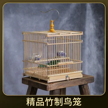 Птичья клетка квадратная индиго подбородок бамбуковая квадратная нефритовая птица локси квадратная с фурнитурой бамбуковая птичья клетка