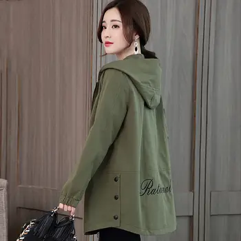 Тренч средней Длины для Женщин, Весенне-Осенняя Повседневная Корейская куртка С капюшоном