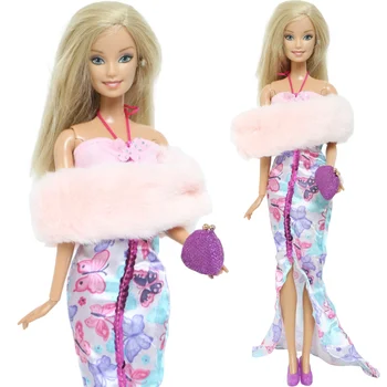 Кукольное платье BJDBUS, модный праздничный наряд с принтом бабочки, плюшевое пальто, Обувь, сумочка, одежда для куклы Барби, Аксессуары, детские игрушки