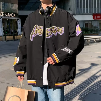 Мужская повседневная бейсбольная куртка с буквенной вышивкой, университетские куртки в стиле пэчворк, пальто в стиле колледжа Харадзюку, уличная одежда Оверсайз, унисекс