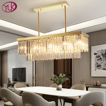 ВАМ ПОНРАВИТСЯ современная хрустальная люстра для столовой прямоугольный островной золотой светодиодный светильник luxury home decor cristal lustre