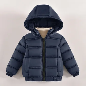 2023 г. Теплая куртка для мальчиков Осень-зима, однотонное модное детское пальто с капюшоном, верхняя одежда на молнии, подарок на день рождения, детская одежда