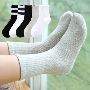 10 пар однотонных детских носков, дышащие белые носки для мальчиков и девочек, осень-зима, белые весенне-осенние носки.