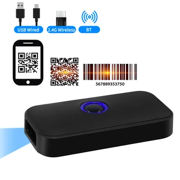 Портативный Сканер штрих-кодов 3-в-1, Считыватель штрих-кодов 1D/ 2D/QR, Поддержка Беспроводного Bluetooth /2.4 G / USB Проводного Подключения для супермаркета