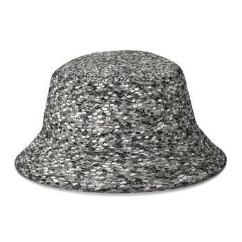 Серебряная Блестящая шляпа-ведро с пайетками для вечеринок для женщин, мужчин, подростков, Складные Рыбацкие шляпы-Бобы, Панама, Кепка, Уличная одежда