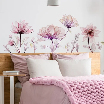 1 шт. наклейка на стену из ПВХ, креативная наклейка с цветочным узором для дома, наклейка на стену с розовым растением