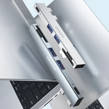 Высокоскоростной адаптер Essager USB-Type C 5-в-1 для док-станции-концентратора с разъемом для чтения SD TF для MacBook Pro / Air 2018 - 2022