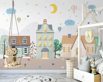 beibehang papel de parede 3d Пользовательские новые скандинавские обои ручной росписи города на воздушном шаре для детской комнаты