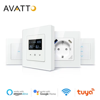 Wi-Fi Термостат AVATTO Tuya, розетка для умного выключателя света стандарта ЕС своими руками, пульт дистанционного управления приложением с Alexa Google Home