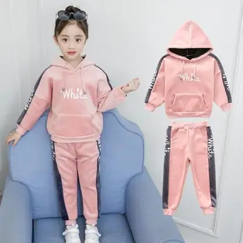 Осенний костюм для девочек, новинка 2019 года, весенне-осенние бархатные детские комплекты из двух предметов для девочек в корейском стиле