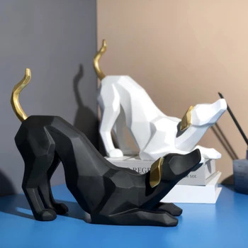 YuryFvna 25 см Скандинавская Современная Геометрия Скульптура Собаки Статуя Для Гостиной Орнамент Абстрактное Животное Настольные Поделки Подарок на Год Собаки