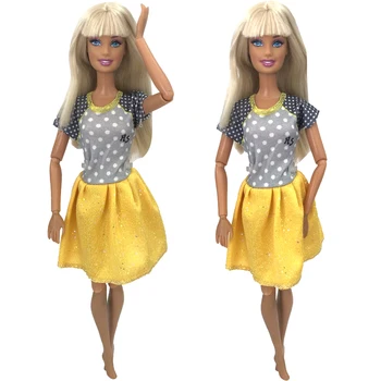 NK 1 комплект одежды принцессы благородного желтого цвета, модная юбка, повседневное платье, подходящее для куклы Барби, лучший подарок для девочки-ребенка
