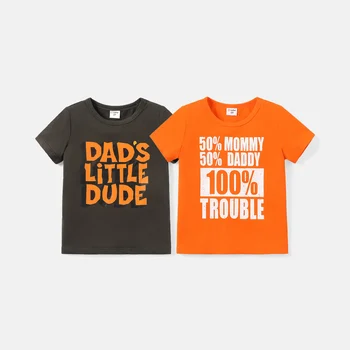 Хлопковая футболка с буквенным принтом PatPat для маленьких мальчиков с коротким рукавом