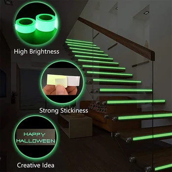 5 метров светящейся ленты, Светящаяся лента, Зеленая Предупреждающая наклейка на лестницу для хранения, Светоотражающая флуоресцентная лента, Наклейки на стены