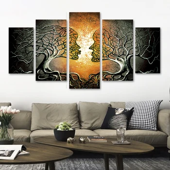5-панельная абстрактная картина на холсте Kiss Tree с комбинированной печатью HD для гостиной Модульная картина Художественное оформление