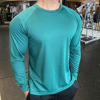 Спортивная рубашка с длинным рукавом Мужская футболка для фитнеса Футболка для спортзала Спортивная одежда Свободная дышащая быстросохнущая рубашка Тренировочный топ