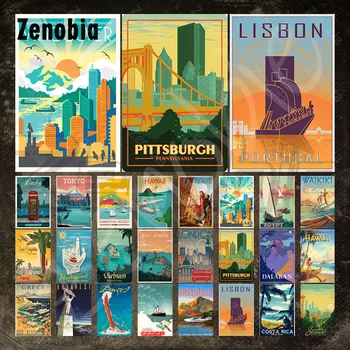 Металлические таблички в стиле ретро, металлический плакат для путешествий, Вайкики, Гавайи, Лиссабон и Лондон, названия стран и городов, винтажная табличка для декора комнаты