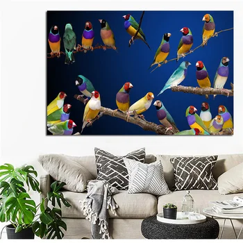 Винтажная акварельная картина с ветками попугая и птичьим пейзажем, холст, плакат, современная настенная картина для детской комнаты для гостиной